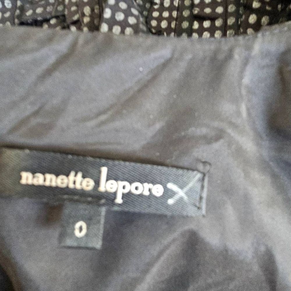 Nanette Lepore womens Sz 0 black silver polkadots ruffled dress - Picture 8 of 9